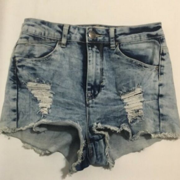 💥Denim Blvd Acid Wash High Waist Jean Shorts S 💥 - Picture 1 of 8